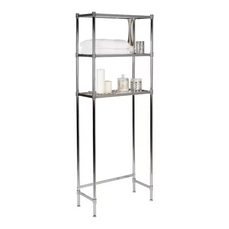 3-Tier Over-Toilet Glass Shelving Unit Chrome