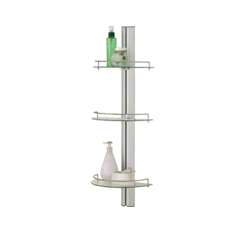 Étagère en verre demi-lune à trois niveaux, finition aluminium argenté