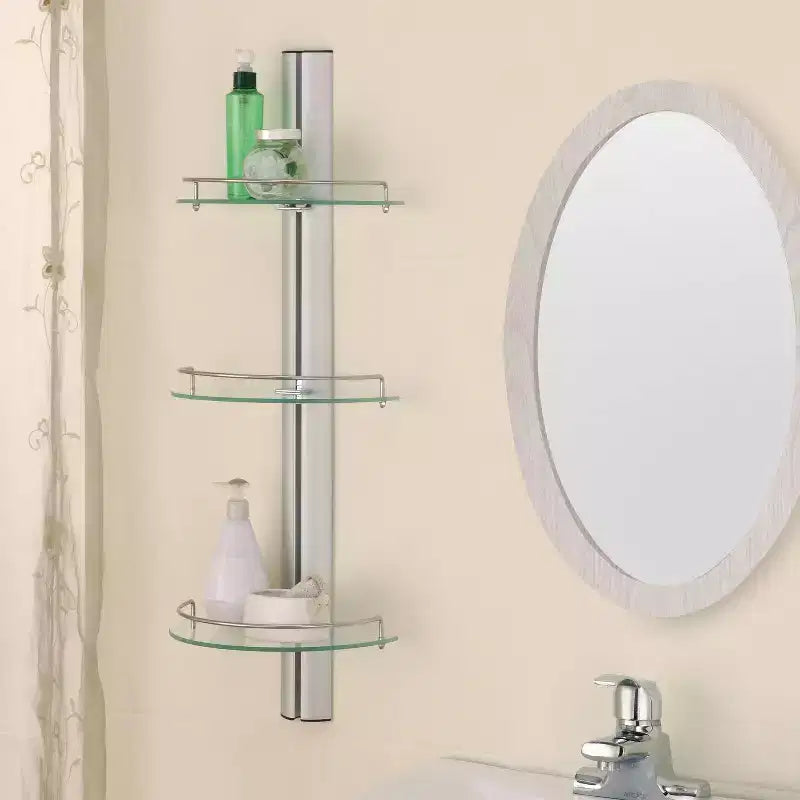 Étagère en verre demi-lune à trois niveaux, finition aluminium argenté