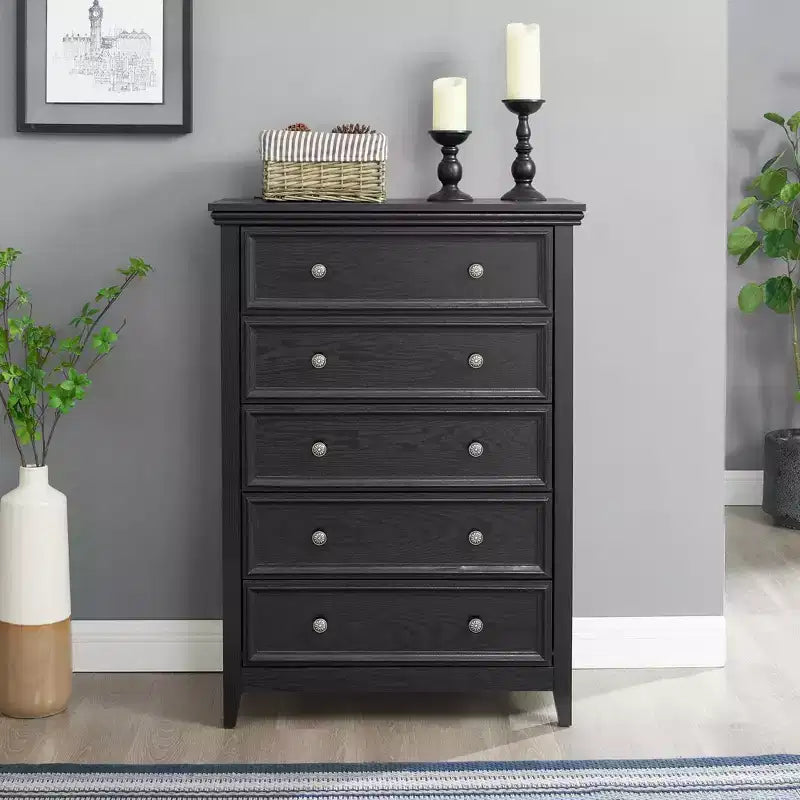 Commode blanche à 5 tiroirs, organisateur de rangement pour vêtements pour salon ou chambre à coucher