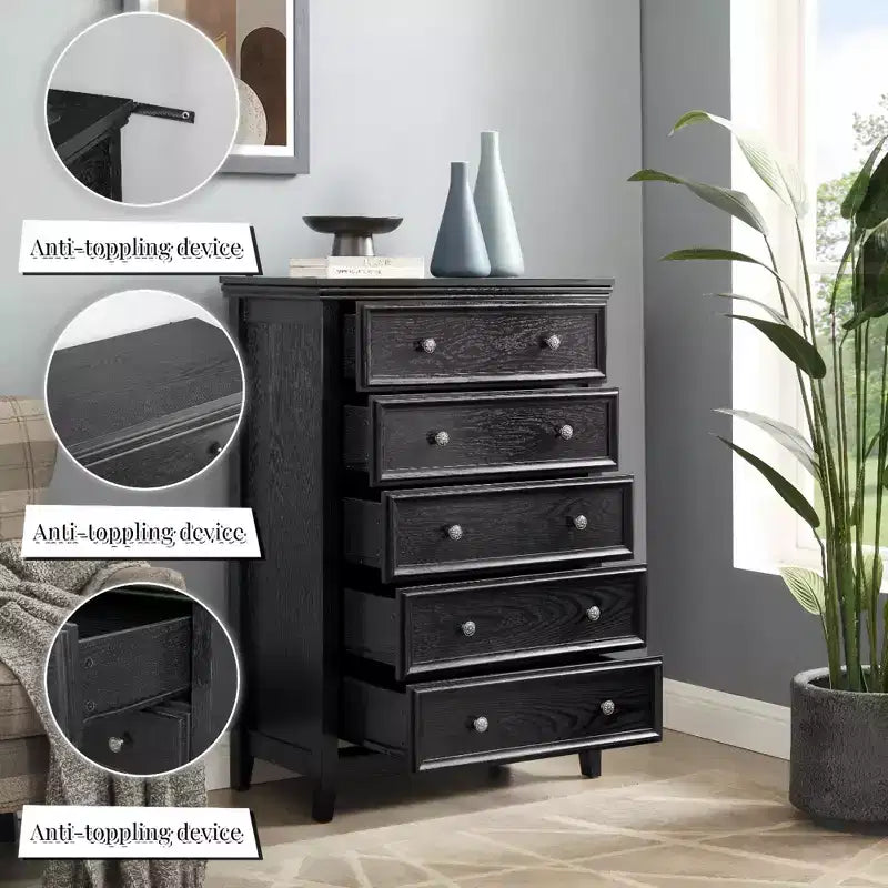 Commode blanche à 5 tiroirs, organisateur de rangement pour vêtements pour salon ou chambre à coucher