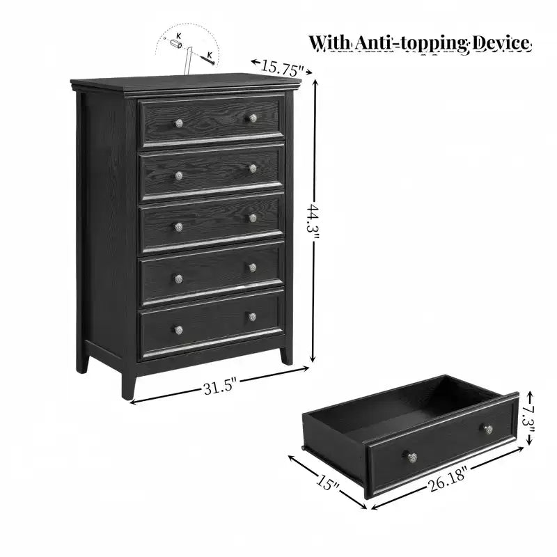 Commode blanche à 5 tiroirs, organisateur de rangement pour vêtements pour salon ou chambre à coucher