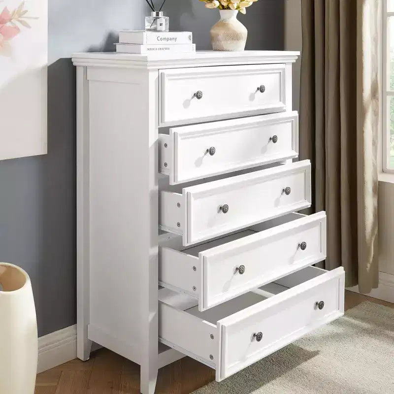 Commode blanche à 5 tiroirs, organisateur de rangement pour vêtements pour salon ou chambre à coucher