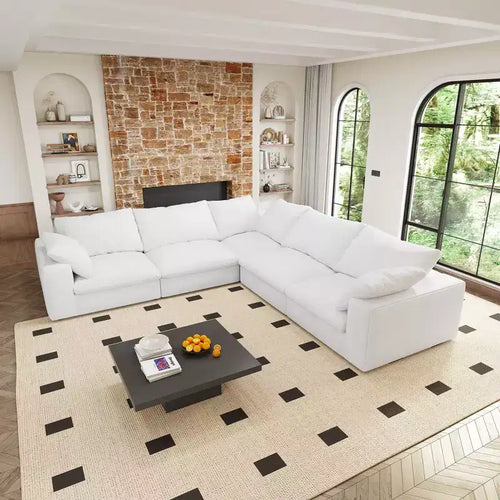 160" Down Filled V-Shape Cloud Sectional Sofa for Living Room, 5 Seaters