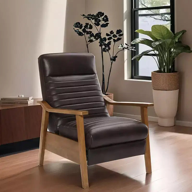 Fauteuil inclinable moderne 41,5 po en bois et similicuir avec dossier inclinable