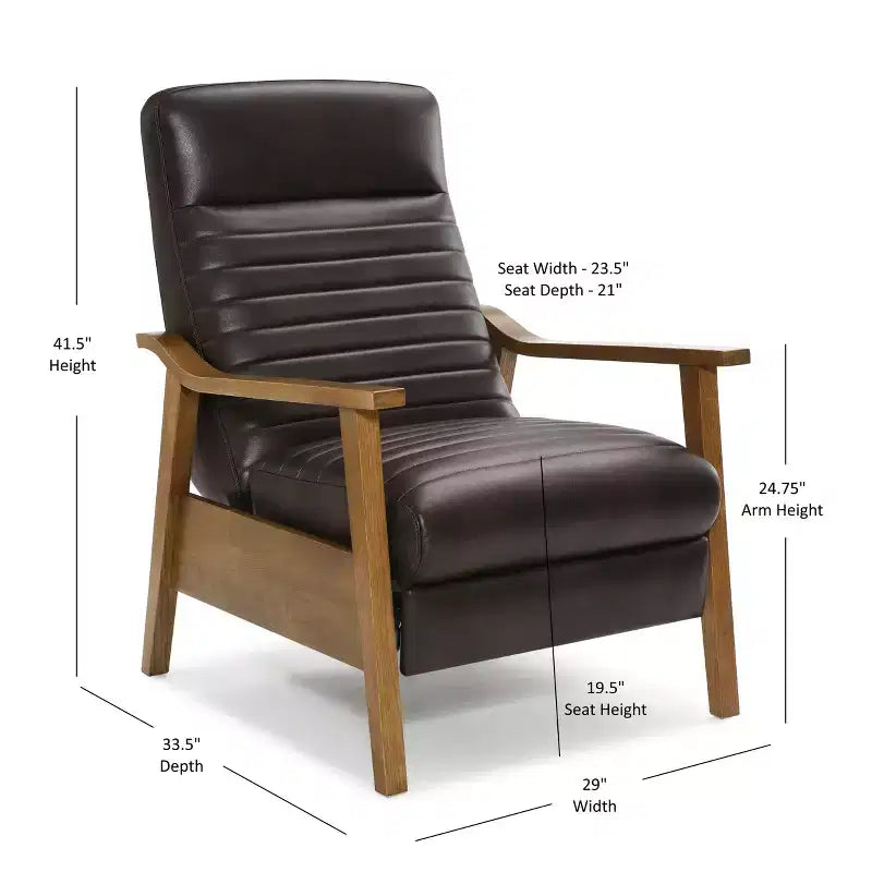 Fauteuil inclinable moderne 41,5 po en bois et similicuir avec dossier inclinable
