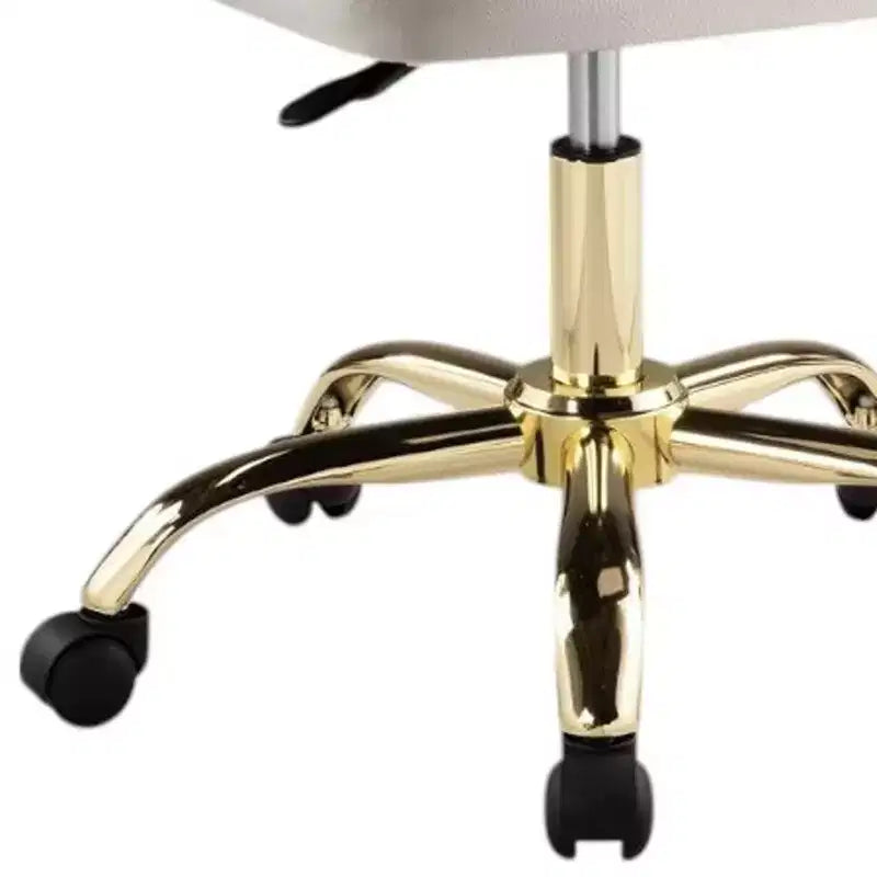 Chaise de bureau pivotante à roulettes en similicuir blanc et or, réglable en hauteur