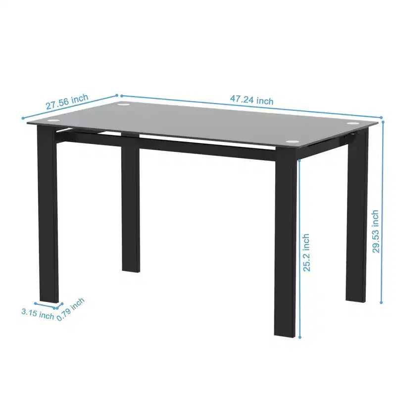 Table à manger en verre trempé, table de cuisine rectangulaire de 132 cm pour salle à manger, salon, bureau