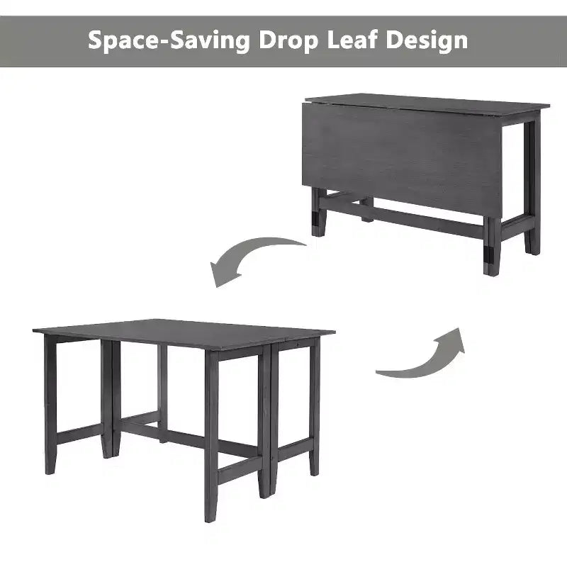 Table de salle à manger extensible en bois style campagnard avec rabat, pour petits espaces, grise