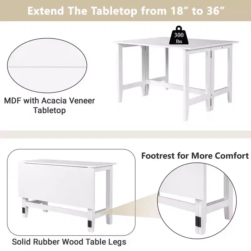 Table de salle à manger extensible en bois style campagnard avec rabat, pour petits espaces, grise