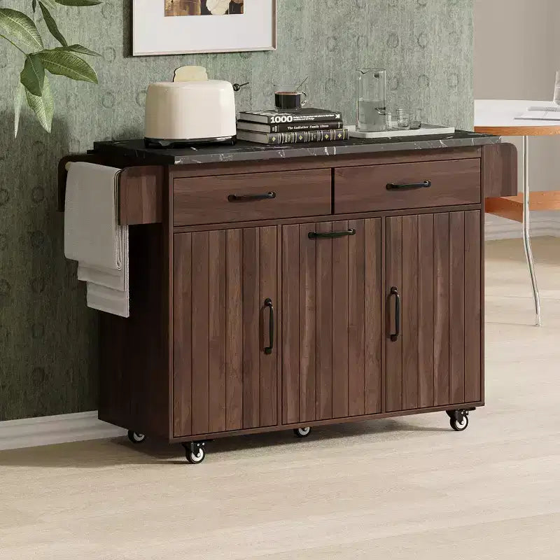 Îlot de cuisine roulant avec armoire de rangement pour poubelle, chariot de cuisine avec abattant, porte-épices, porte-serviettes et tiroir