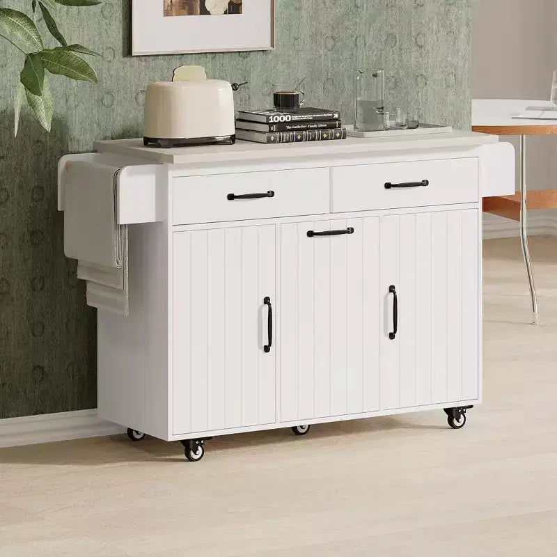 Îlot de cuisine roulant avec armoire de rangement pour poubelle, chariot de cuisine avec abattant, porte-épices, porte-serviettes et tiroir