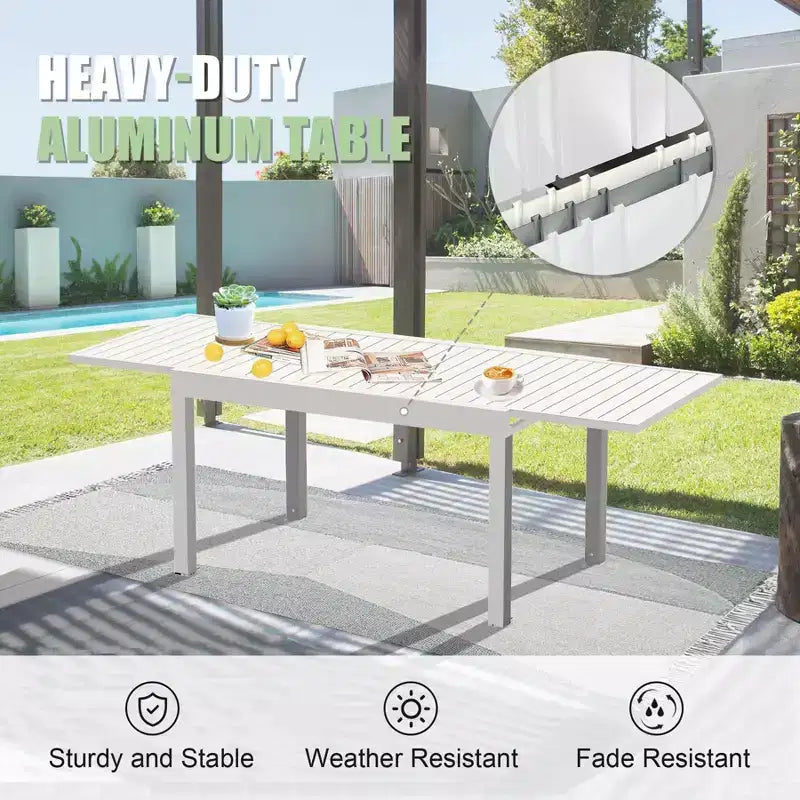 Table à manger extensible en aluminium, 6 places, blanche, pour salle à manger ou patio