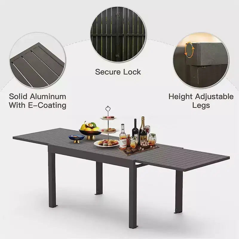 Table à manger extensible en aluminium, 6 places, blanche, pour salle à manger ou patio