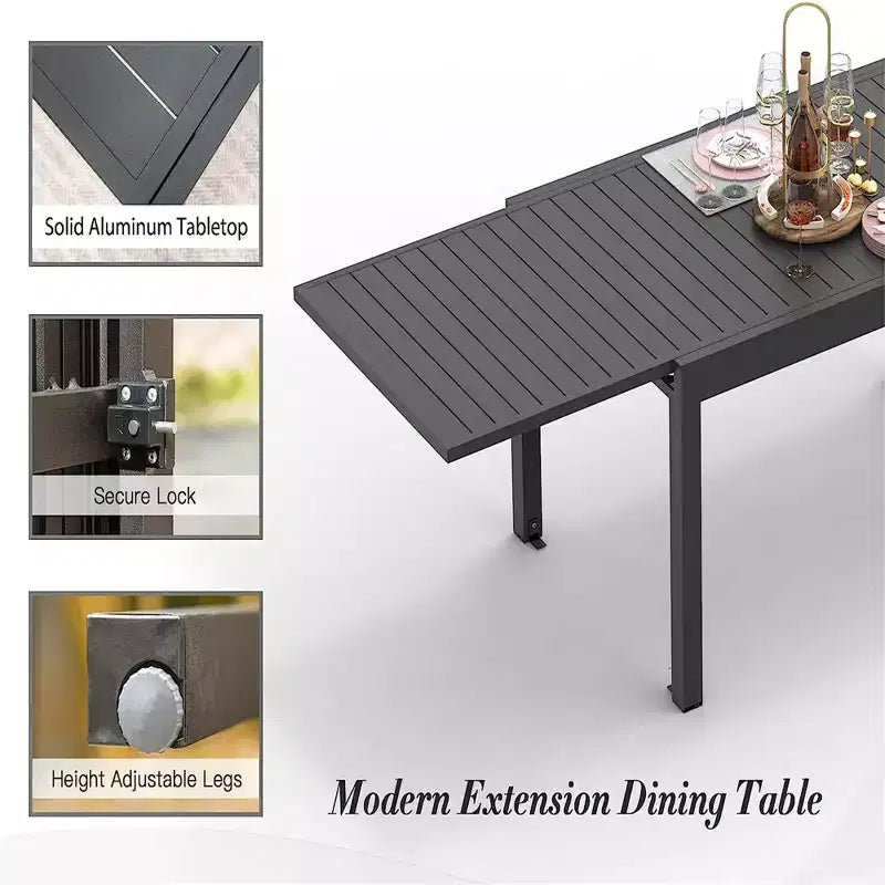 Table à manger extensible en aluminium, 6 places, blanche, pour salle à manger ou patio