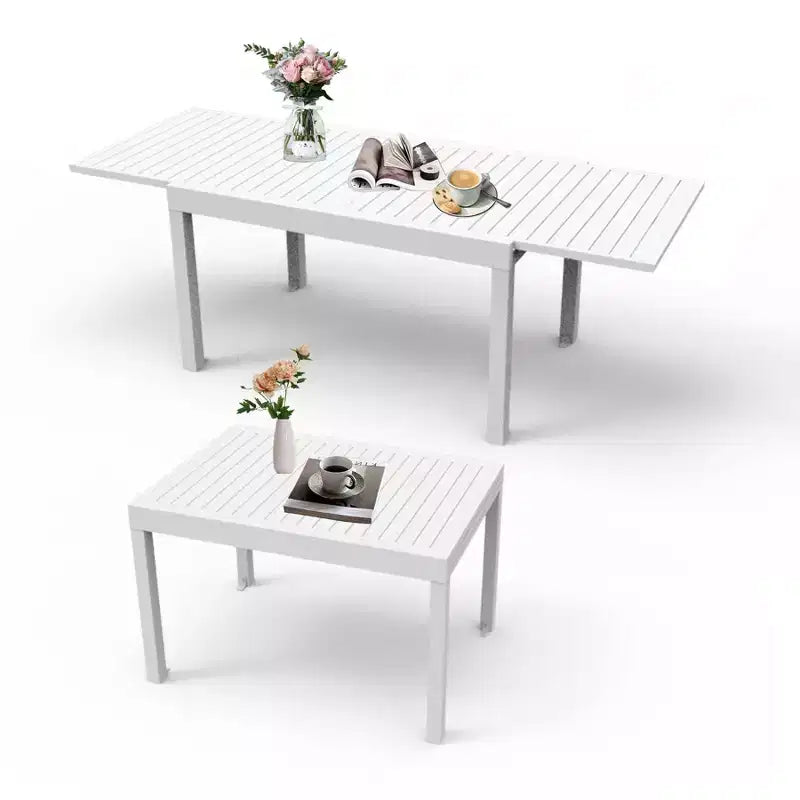 Table à manger extensible en aluminium, 6 places, blanche, pour salle à manger ou patio