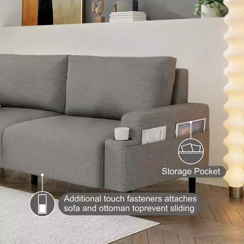 Canapé deux places moderne de 80" avec porte-gobelets et poches latérales, assise profonde pour le salon