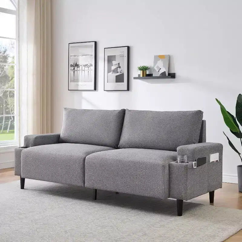 Canapé deux places moderne de 80" avec porte-gobelets et poches latérales, assise profonde pour le salon