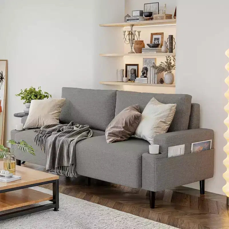 Canapé deux places moderne de 80" avec porte-gobelets et poches latérales, assise profonde pour le salon