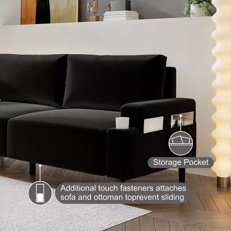 Canapé deux places moderne de 80" avec porte-gobelets et poches latérales, assise profonde pour le salon