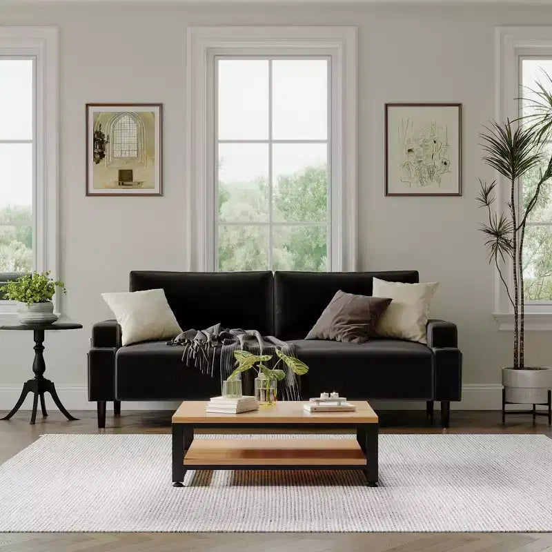 Canapé deux places moderne de 80" avec porte-gobelets et poches latérales, assise profonde pour le salon