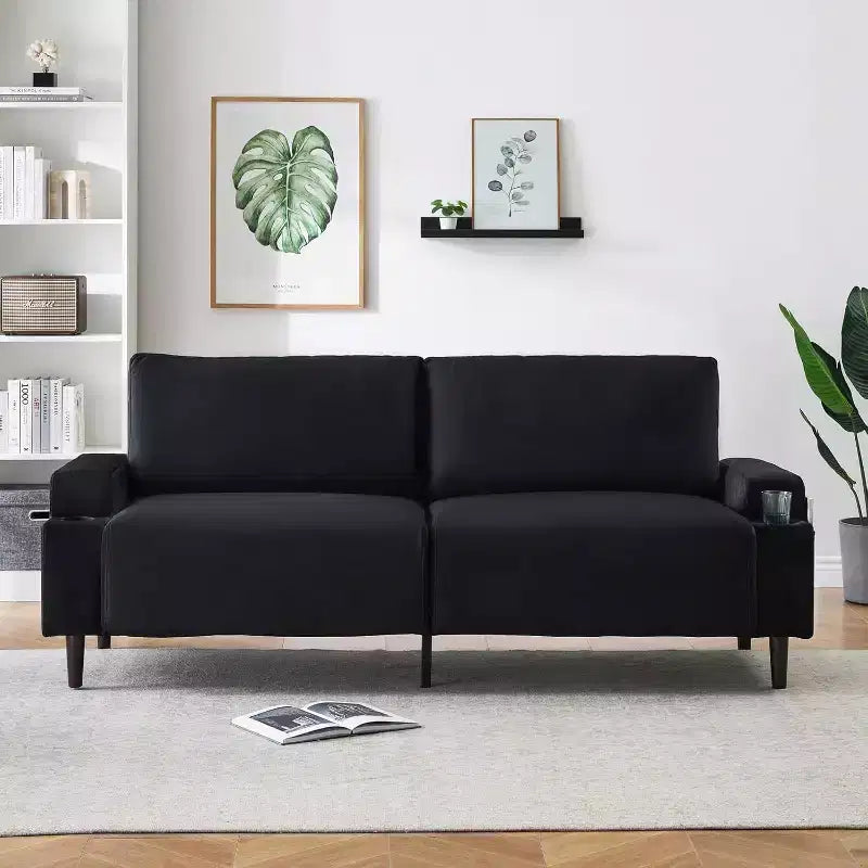 Canapé deux places moderne de 80" avec porte-gobelets et poches latérales, assise profonde pour le salon