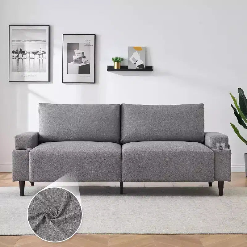 Canapé deux places moderne de 80" avec porte-gobelets et poches latérales, assise profonde pour le salon