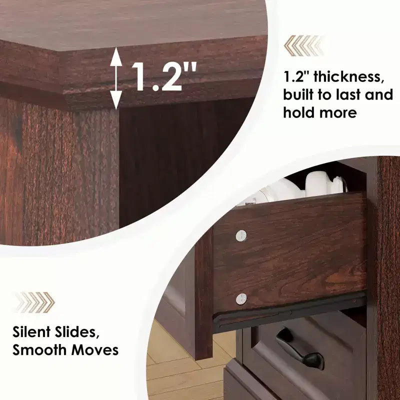 Modern Rustic Nightstand with Charging Station and 2 Drawers