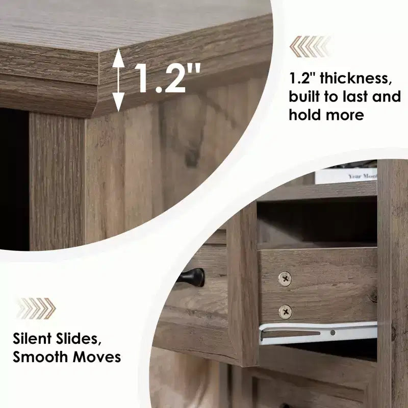 Modern Rustic Nightstand with Charging Station and 2 Drawers