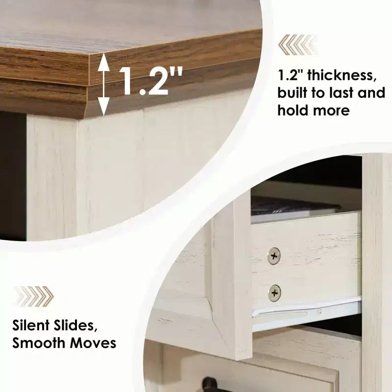 Modern Rustic Nightstand with Charging Station and 2 Drawers