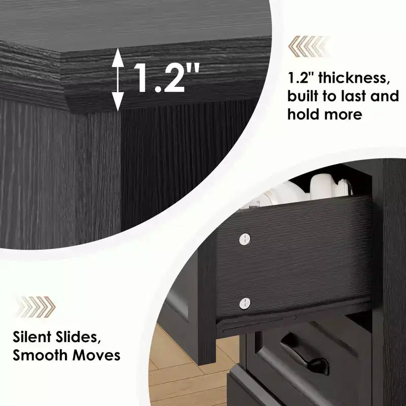 Modern Rustic Nightstand with Charging Station and 2 Drawers