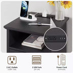 Table de chevet rustique moderne avec station de charge et 2 tiroirs