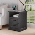 Modern Rustic Nightstand with Charging Station and 2 Drawers