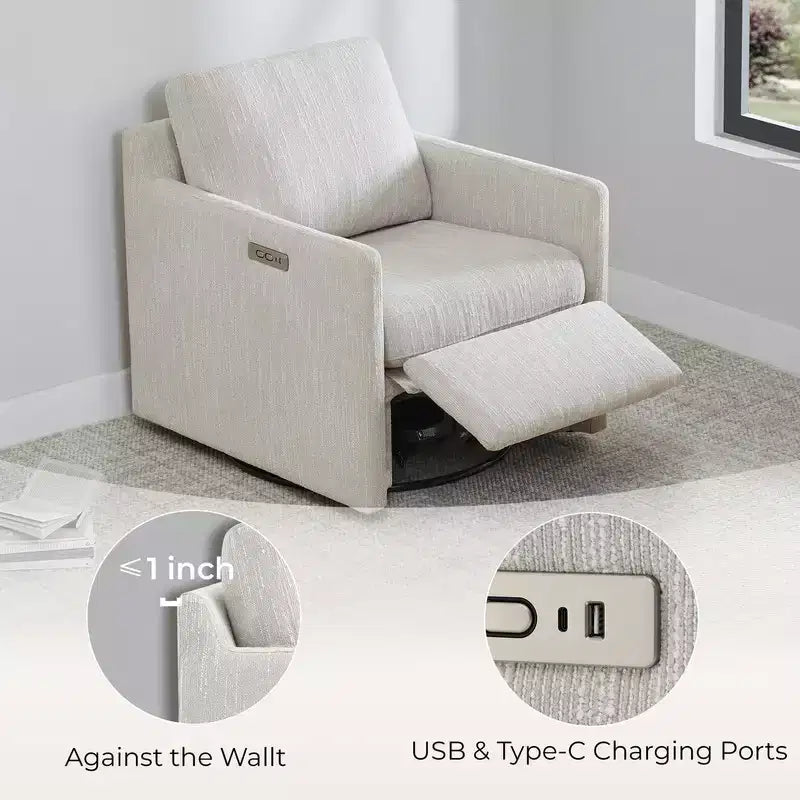 Power Swivel Accent Chair Wall Hugger with Electric Footrest and USB Charging
