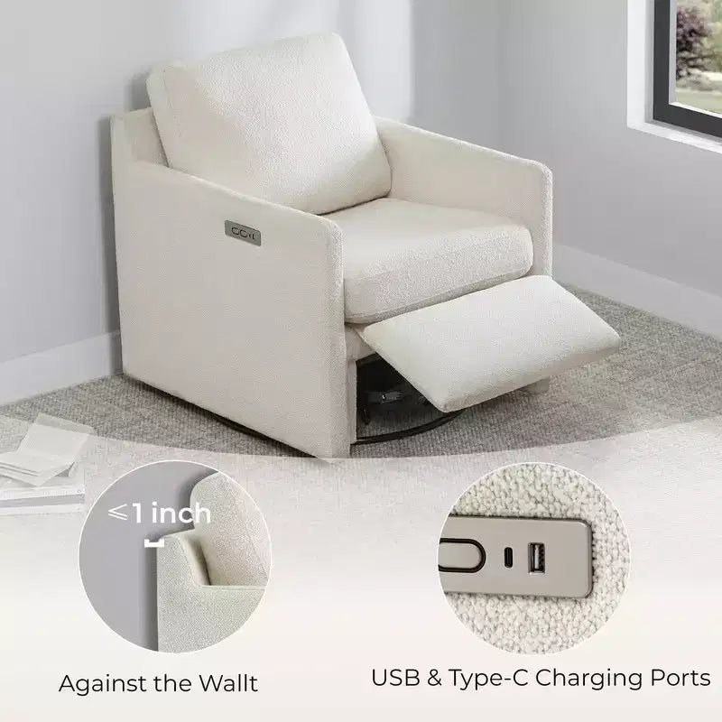 Power Swivel Accent Chair Wall Hugger with Electric Footrest and USB Charging