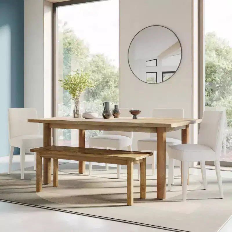 Banc de salle à manger rustique en bois de manguier massif de 127 cm, finition brun doré