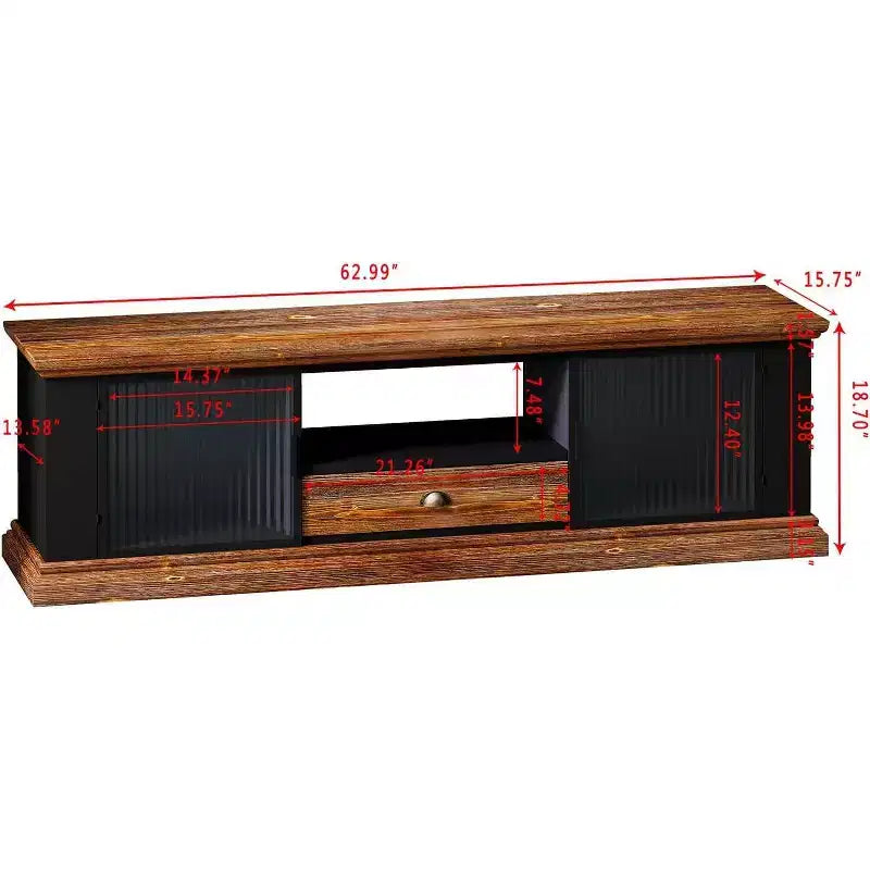 Meuble TV console moderne en bois de sapin et fer, grand tiroir de rangement, étagère ouverte, convient aux TV jusqu'à 55", 62,99" x 15,75" x 18,70"