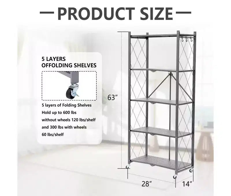 Étagères de rangement métalliques pliantes à 4 niveaux, gris