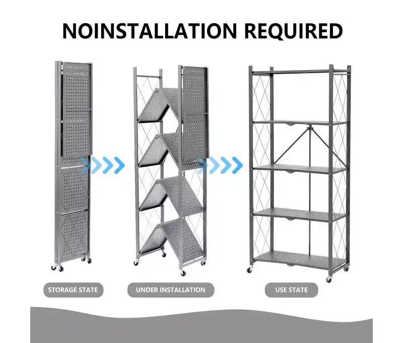Étagères de rangement métalliques pliantes à 4 niveaux, gris