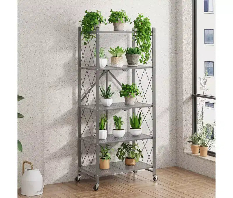 Étagères de rangement métalliques pliantes à 4 niveaux, gris
