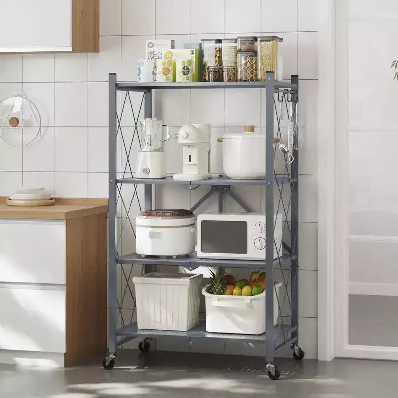 Étagères de rangement métalliques pliantes à 4 niveaux, gris