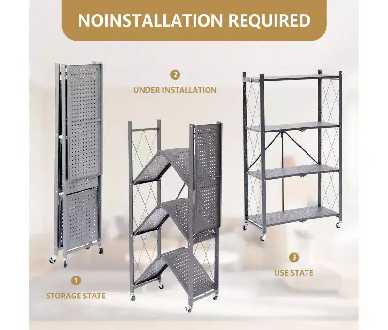 Étagères de rangement métalliques pliantes à 4 niveaux, gris