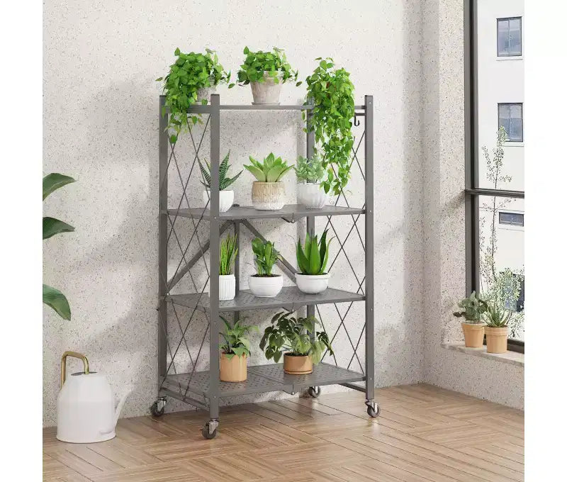 Étagères de rangement métalliques pliantes à 4 niveaux, gris