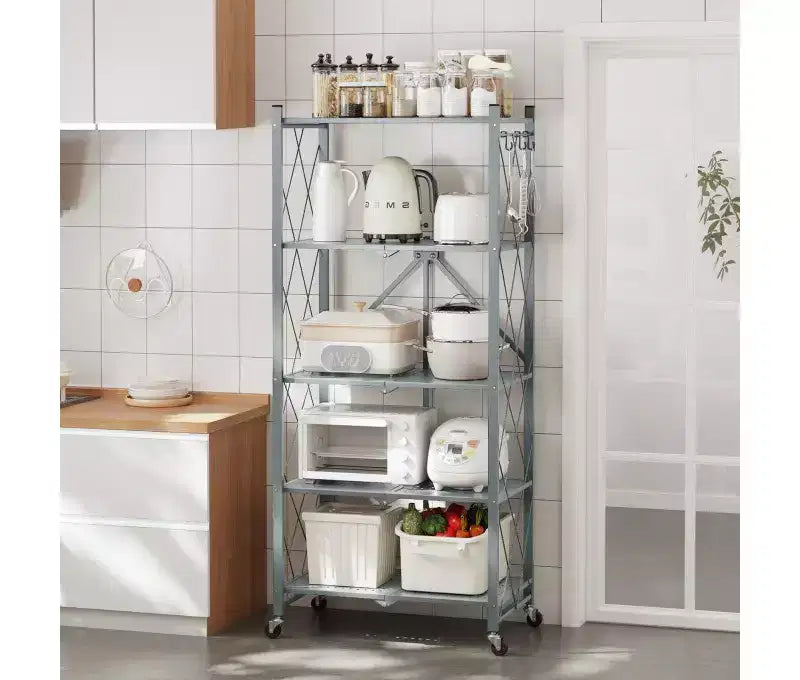 Étagères de rangement métalliques pliantes à 4 niveaux, gris