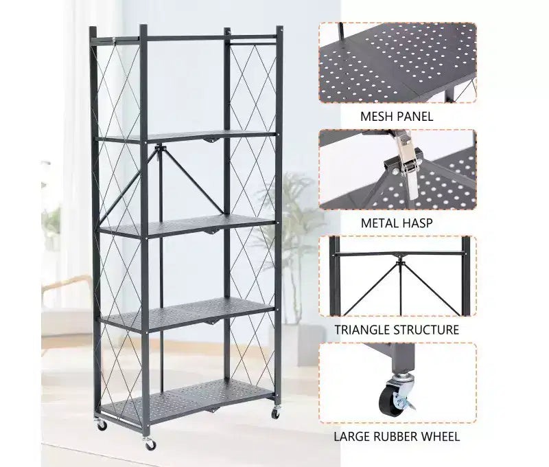 Étagères de rangement métalliques pliantes à 4 niveaux, gris