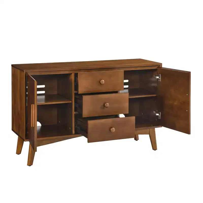 Buffet bahut de 120 cm avec 2 portes et 3 tiroirs, meuble console d'appoint pour cuisine, salle à manger, salon, noyer
