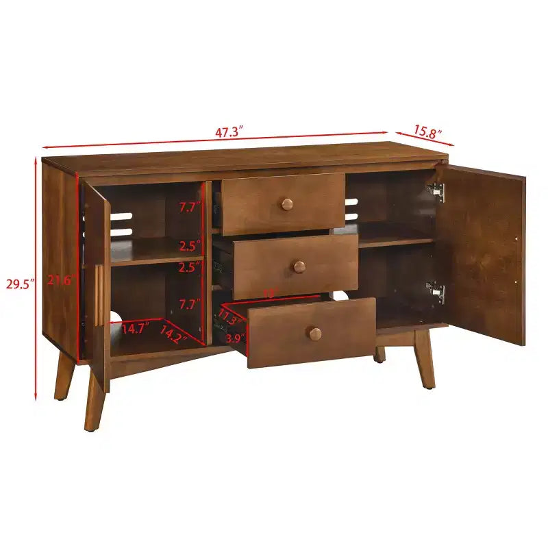 Buffet bahut de 120 cm avec 2 portes et 3 tiroirs, meuble console d'appoint pour cuisine, salle à manger, salon, noyer