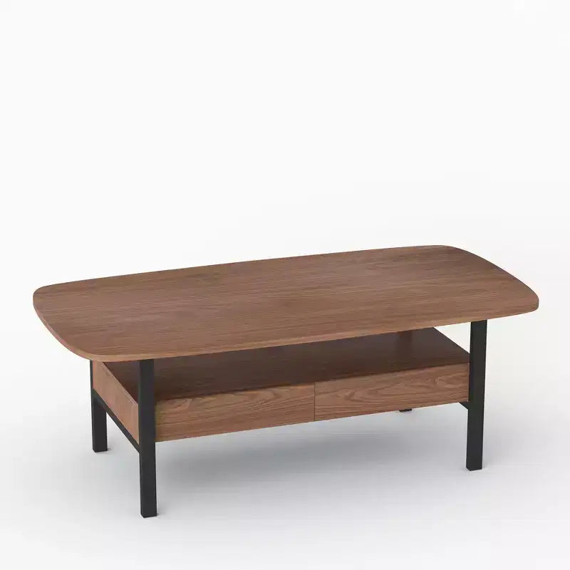 Table basse en bois de 120 cm avec tiroirs de rangement et étagère ouverte