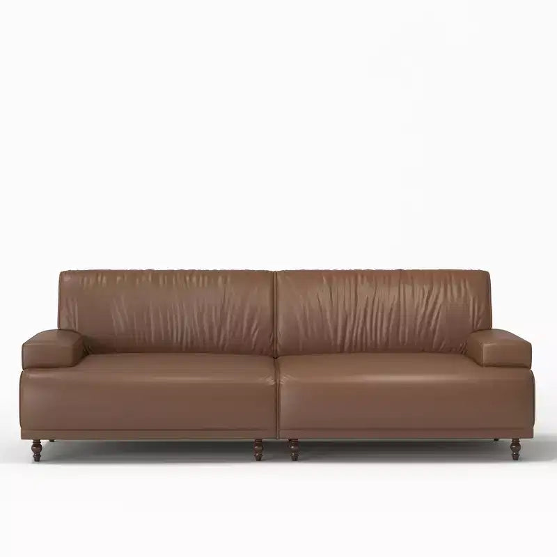 Canapé en cuir huilé ciré de 219 cm avec cadre en bois massif, 3 places