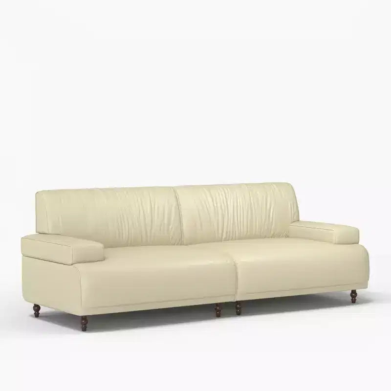 Canapé en cuir huilé ciré de 219 cm avec cadre en bois massif, 3 places